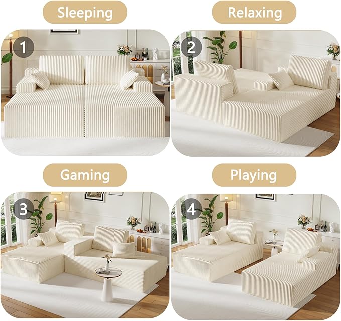 79 Double Oversized Chaise Lounge Chair Indoor Corduroy Comfy Boneless Loveseat Sleeper Sofa Reading Chairs Cloud Couch BedDeep Seat Wide ArmrestNo Assembly Required for Living Room Bedroom