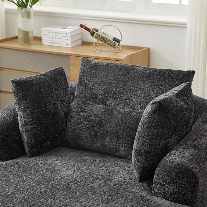 65.7 Oversized Chaise Longue Chair Indoor Modern Upholstered Corduroy Deep Seat Sofa Bed with Throw Pillows and Armrests Sleeper Sofa Couch for Living Room (Black)