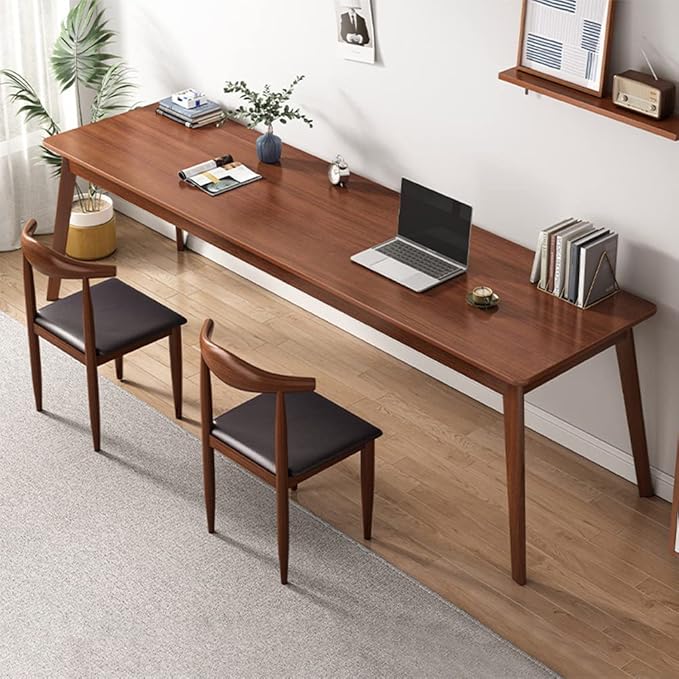Mid-Century Long Desk Table - 63 Simple Modern Extra Long 2-Person Wood Computer Workstation for Home Office Work in Walnut 63 W x 24 D