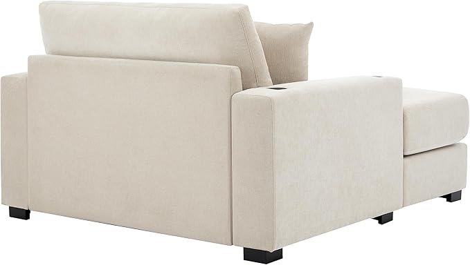 Oversized Chenille Fabric Chaise Lounge Chair Indoor 55 Oversized Chaise Lounger Modern Style Sofa Couch with Pillows Charge Station &amp Cup Holders for Living Room Office (Cream 55)