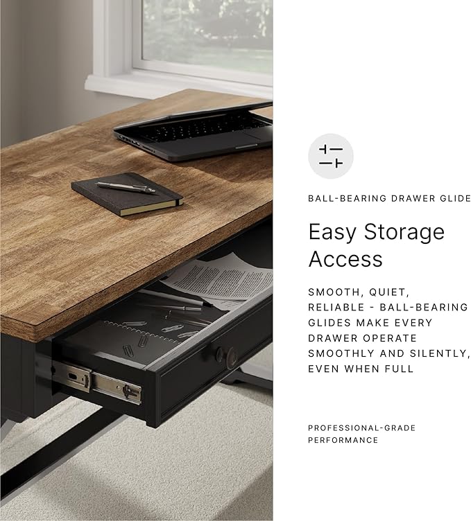 Signature Design by Ashley Wildenauer Farmhouse 1-Drawer 60 Home Office Desk with Keyboard Tray Cord Management and Trestle Base Dark Brown &amp Black