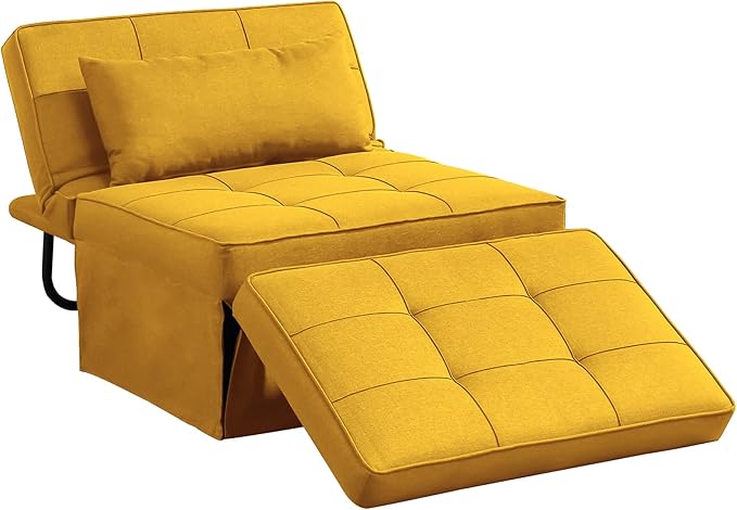 BIGSYY Sofa Bed Set of 4 in 1 Multi-Function Folding Ottoman Breathable Linen Couch Bed with Adjustable Backrest Modern Convertible Chair for Living Room Apartment Office Yellow