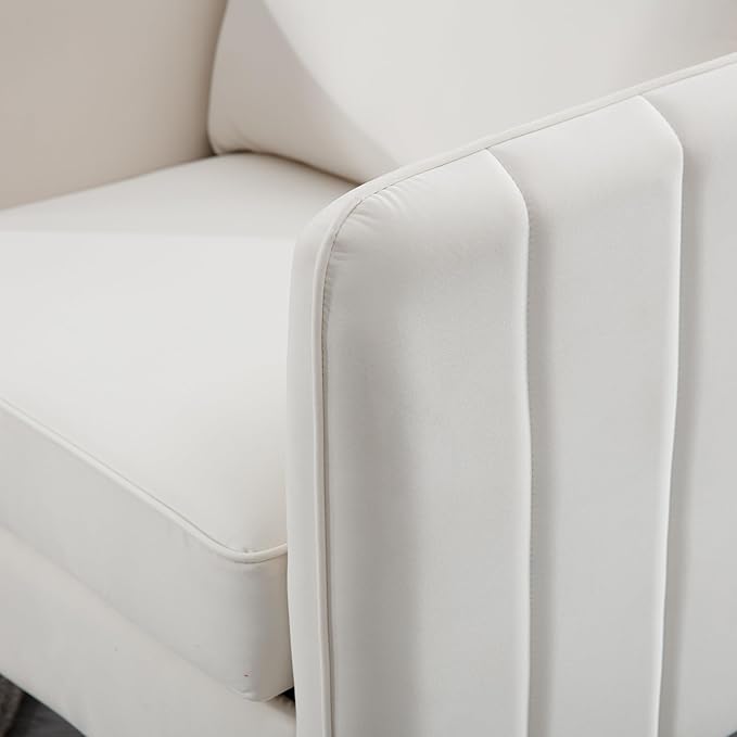 KEIKI Accent Chair for Living Room Velvet Single Sofa Chair with 1 Pillow Comfy Cloud Chair for Bedroom Office and Reading Metal Legs Soft Modern Design Ivory