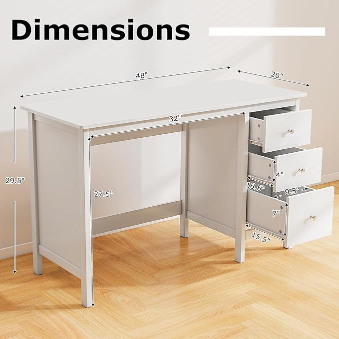 NAFORT 2-Drawer Computer Desk Modern Home Office Desk with Storage &amp Spacious Desktop Compact Writing Study Desk for Bedroom Small Spaces Multipurpose Workstation White
