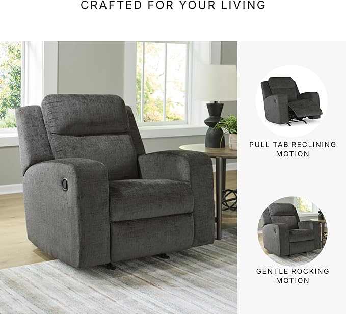 Signature Design by Ashley Kanlow Casual Manual Rocker Recliner with Track Arms Gray