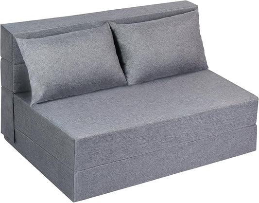 Folding Sofa Bed Twin Size Foldable Sleeper Chair with 2 Pillows Convertible Futon Sofa Bed with Washable Cover Fold Out Couch for Living Room Dorm Guest Room Standard Size Light Grey