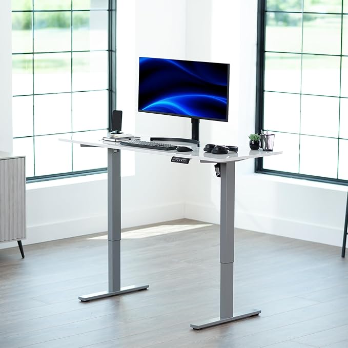 VIVO Electric Dry Erase 60 x 24 in Standing Desk Memory Height Adjustment 1B Series Holds 220 lbs White Marble Pattern Top Gray Frame DESK-KIT-1G6WM