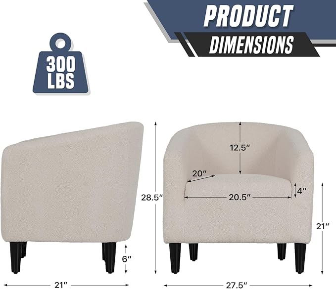 Modern Barrel Chair Furry Sherpa Accent Chair with Wood Legs Elegant Upholstered Armchair Single Sofa Chair for Bedroom Living Room Office Gray