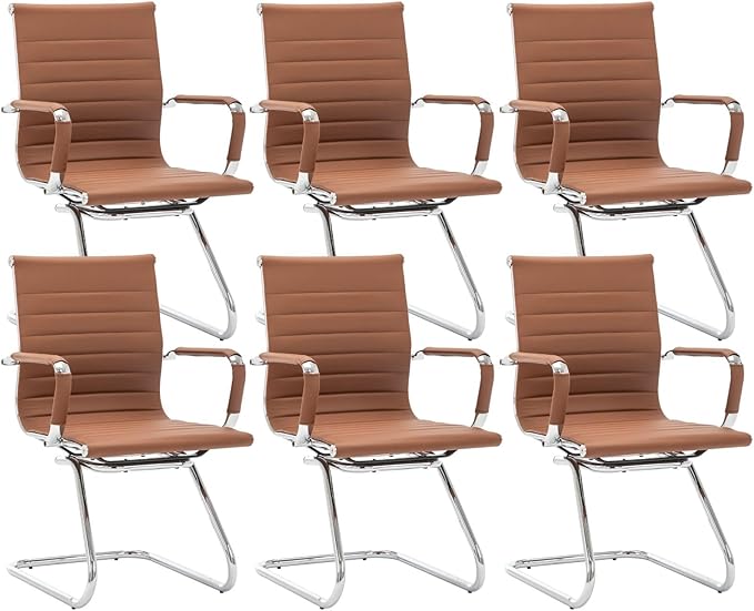 CIMOTA Waiting Room Chairs Set of 6 Leather Office Guest Chair Mid Back Reception Chairs with Sled Base for Meeting/Patient/Conference Room Coffee 6PCS