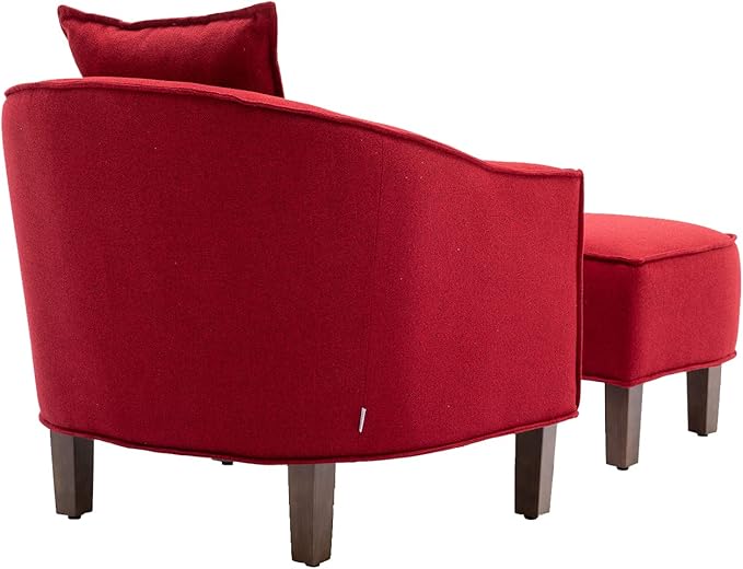 Accent Chair with Ottoman Mid Century Modern Barrel Chair Upholstered Club Tub Round Arms Chair for Living Room