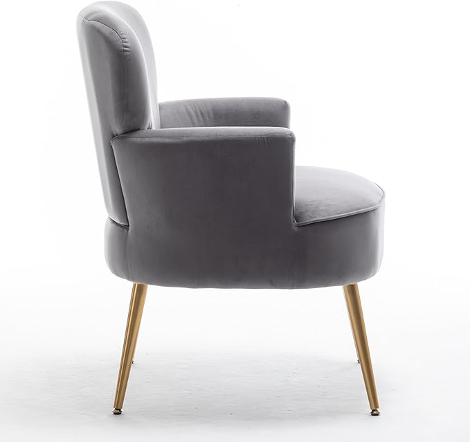 Trendy Velvet Accent Chair with Gold Metal Legs Upholstered Armchair for Small to Mid-Size Spaces Modern Living Room Bedroom Vanity Desk and Entryway Grey