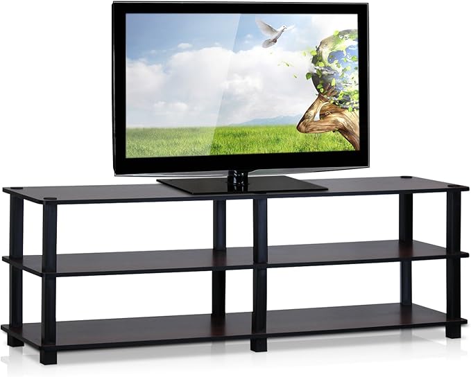 Furinno Turn-S-Tube No Tools 3-Tier Entertainment TV Stands Dark Cherry and Black