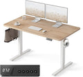 FEZIBO 55 x 24 Inchs Electric Standing Desk Height Adjustable Sit Stand Up Computer Office Desk with Splice Board White Frame/Maple Top