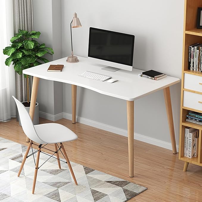 Writing Desks for Home Office Wood Computer Desk Modern Simple Style Home Office Gaming Desk Basic Writing Table for Small Spaces Laptop Computer Table Study Desk with Solid Legs (White)