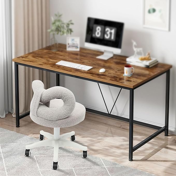 TrueyEssenceModern Vanity Chair with Wheels Roller Chair with Cute Butterfly Backrest Make-up Chair Comfortable Accent Chair for Living Room Bedroom Adjustable Height (Grey)