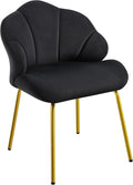 Yaheetech Vanity Chair Velvet Accent Chair with Shell-Shaped Backrest Modern Armchair with Gold Metal Legs for Dressing Room/Bedroom/Living Room Black