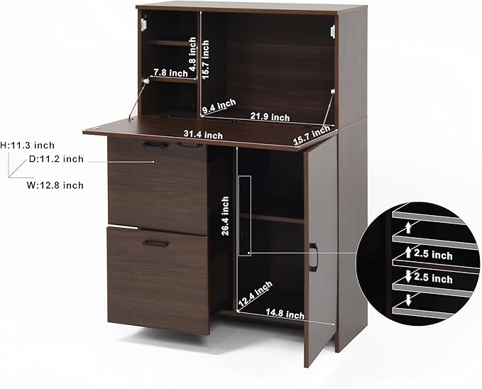 Folding Desk Cabinet with Storage Drawer &amp Shelves - Multi-Functional Space-Saving Organizer for Home Office Kitchen Dormitory - Ideal as Computer Desk Writing Station or Vanity Table