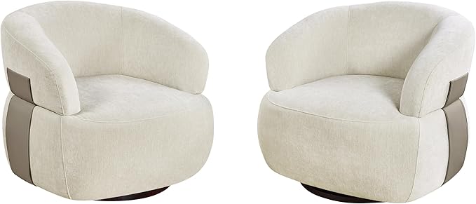 Swivel Accent Chair Modern Living Room Chairs Comfy Barrel Armchair Cozy Side Single Sofa Chair for Bedroom Reading Room Waiting Room Club Fully Assembled (Set of 2 New White)