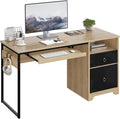 Bestier 55 Inch Computer Desk with Keyboard Tray Modern Office Desk with Storage Wood Writing Desk with File Drawer Fluted Panel &amp 2 Hooks for Home Office &amp Studio Natural Oak