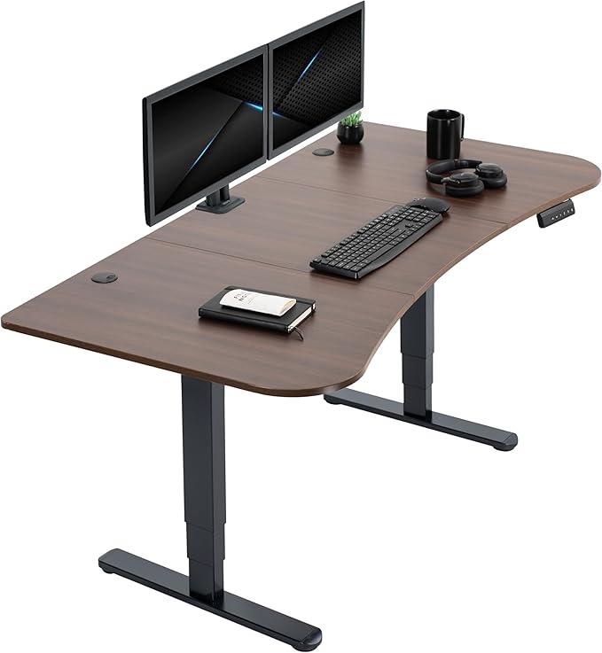 VIVO Electric 63 x 32 in Dual Motor Standing Desk Memory Height Adjustment 2B Series Dark Walnut Top Black Frame DESK-KIT-2B1D