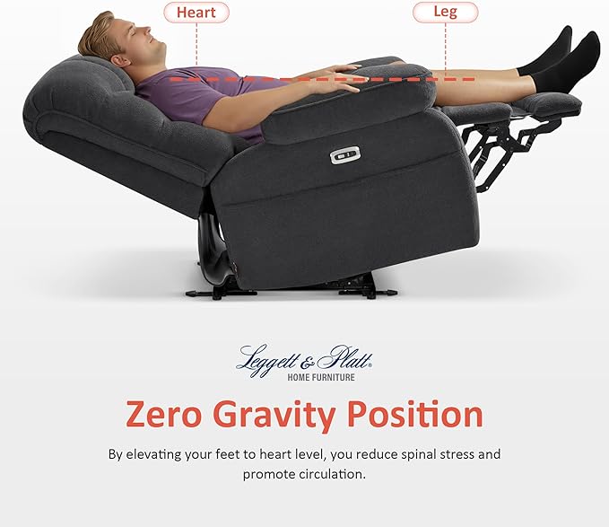 MCombo 27'' Oversized Recliner Power Recliner Chair for Big and Tall Zero Gravity Recliner with USB Charge Ports Side Pockets for Living Room Fabric PR677 (Dark Grey)