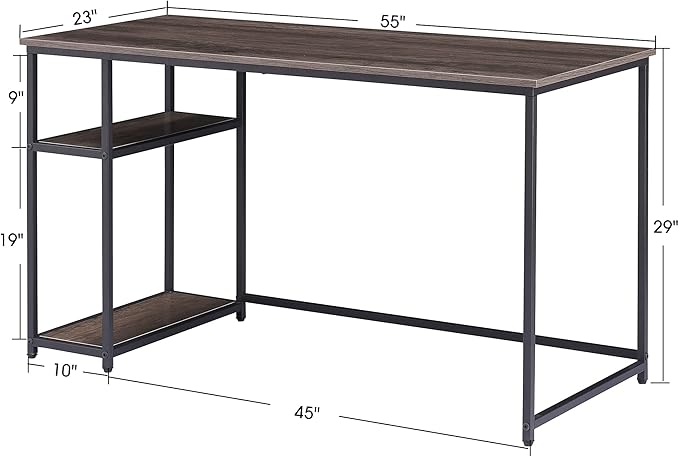ivinta Computer Desk Home Office Desk with Storage Shelves and Metal Frame for Living Room Bedroom Office Whale (Brown 55)