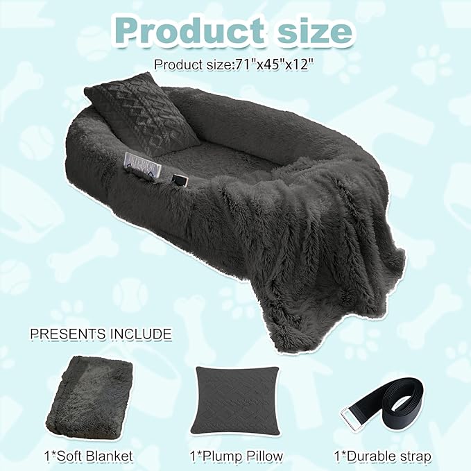 YAEM Human Dog Bed 71x45x12 Calming Giant Human Size Dog Bed for Adults Washable Faux Fur Orthopedic Napping Pet Beds with Non-Slip Bottom Dark Grey