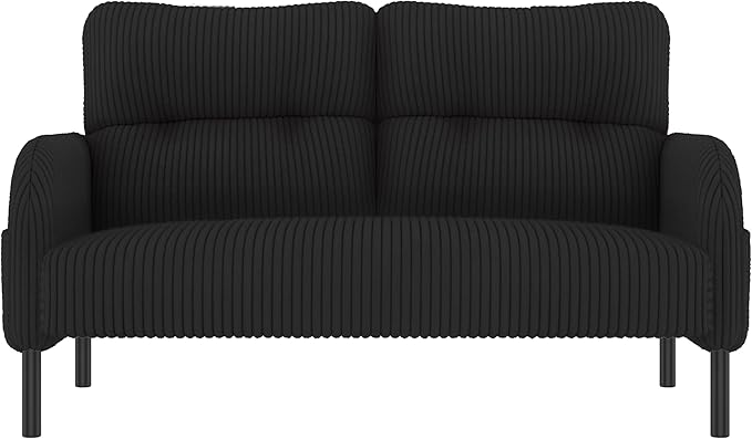 47'' Small Loveseat Sofa Comfy Corduroy Love Seat Couch for Small Spaces 2 Seater Sofa Office Couch with Solid Wood Legs for Living Room Bedroom Apartment (Black)