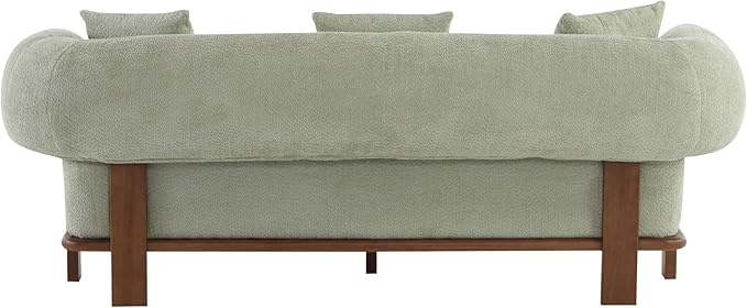 Christopher Knight Home Yule Living Room Wooden 3-Seater SofaBoucle Fabric Upholstered Lounge Sofa CouchHome Office/Bedroom Sofa Chair with Accent PillowComfy Reading Cloud SofaLight Green + Brown