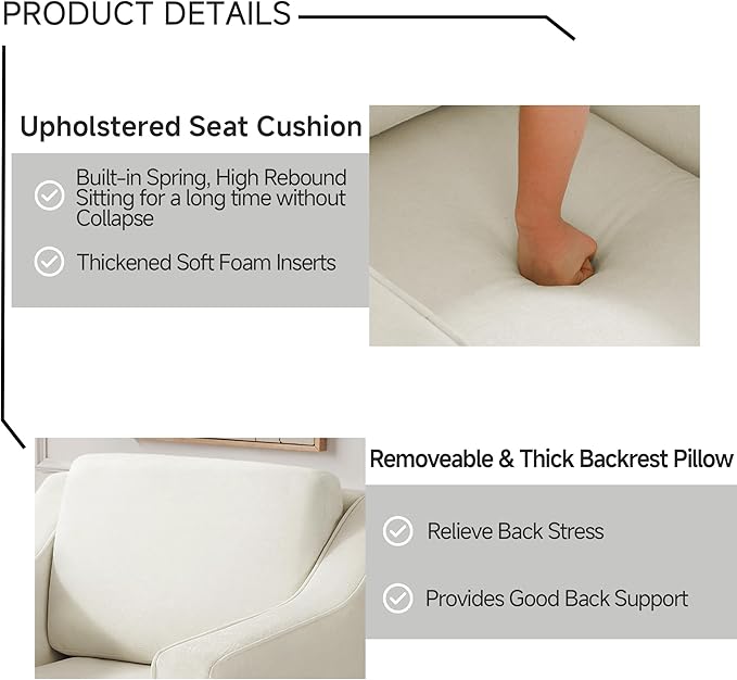 UIXE Swivel Accent Chair Chenille Upholstered Armchair for Living Room Comfy Single Sofa Bedroom Reading Seat with Lumbar Pillow - Beige
