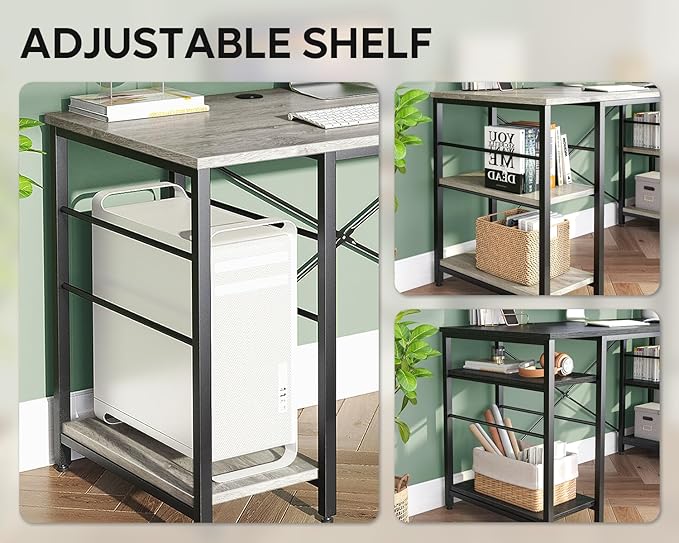 Bestier L Shaped Desk 95.2 Inch Reversible Corner Computer Desk with Shelves 2 Person Long Table for Home Office Large Writing Storage Workstation with 3 Cable Holes Rustic Brown Grey Oak