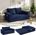 COMAX Convertible Sofa Bed Queen Folding Fold Out Couch Bed Floor Futon Couch Corduroy with Back Pillows Boneless Sofa Comfy Lounge Sleeper Mattress Loveseat for Living Room Bedroom Navy Blue