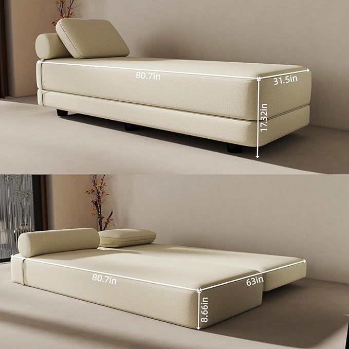 Daybed Queen Size Sofa Bed Chair 80 L Folding Sofa Chair with Pillow Lounge Chaise Bed Chair with Back Support for Living Room Bedroom