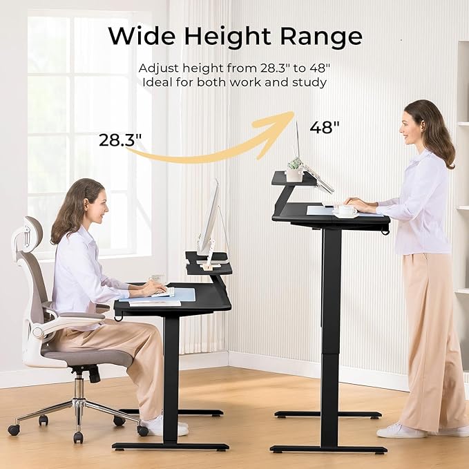 COMHOMA Electric Standing Desk with Drawers 55 x 24 Inch Sit Stand up Desk with Monitor Stand Laptop Stand Height Adjustable Home Office Computer Desks with Memory Preset Controller (Ebony Black)