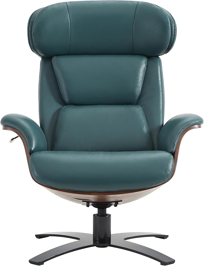 CHITA Genuine Leather Reclining Swivel Chair with Adjustable Headrest and Ottoman for Living Room Teal