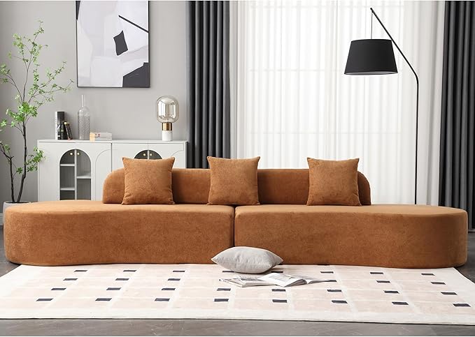 Oversized Boneless Symmetrical Cloud Couch Modular Sectional Sofa Couch for Living Room 130.5 Curved Floor Foam Cloud Sectional Sofa with 3 Toss Pillows