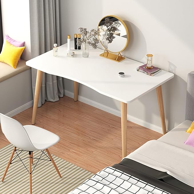 Computer DeskHome Office DeskNordic Style Home Study DeskStudent Wood Writing Table with Ergonomic EdgeMakeup Workstation for Living Room Kitchen Bedroom White