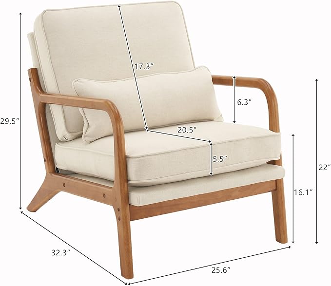 Living Room Chairs Living Room Furniture Leisure Chair Armrest Oak Upholstered Single Modern Accent Sofa Off-White Comfy Chair for Living Room Bedroom Studio Restaurants Cafes etc