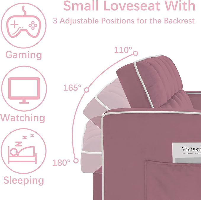 Loveseat Sofa Bed with USB Ports Phone Holder &amp Cup Holders | Convertible Futon Couch for Small Spaces Pull-Out Sleeper Sofa for Living Room &amp Apartments (Pink)