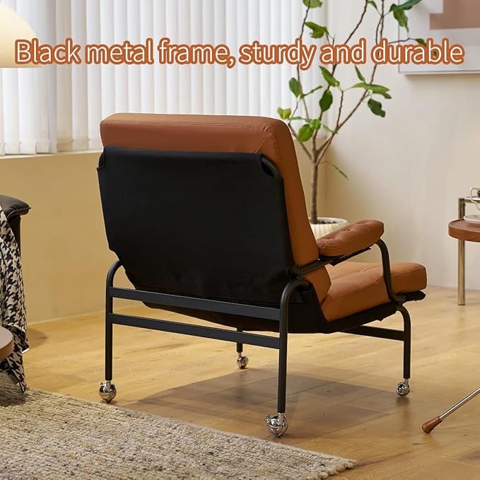 Bonded Leather Armchair Modern Accent Chair High Back Living Room Chairs with Metal Legs and Soft Padded Sofa Chairs for Home OfficeBedroomDining Room (Brown 1pc)