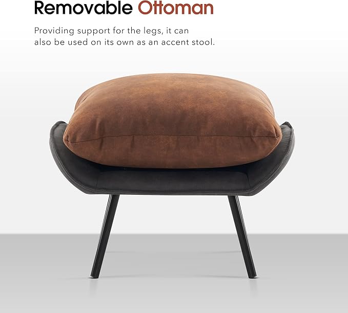MCombo Modern Accent Chair with Ottoman Leathaire Fabric Armless Chair Upholstered Leisure Chairs for Small Space Living Room &amp Bedroom LW951 (Saddle)