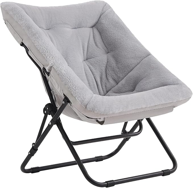 Tiita Comfy Saucer Chair Soft Faux Fur Oversized Folding Accent Chair Lazy Chair for Teens Adults Metal Frame Moon Chair for Bedroom Living Room Dorm Rooms X-Large Grey