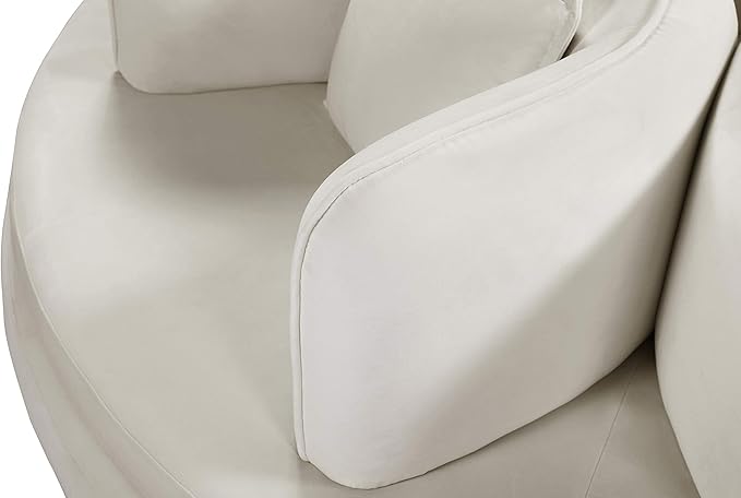 Meridian Furniture 627Cream Circlet Collection Modern | Contemporary Velvet Upholstered Roundabout Sofa with Sturdy Gold Iron Legs Cream 72 W x 72 D x 29 H
