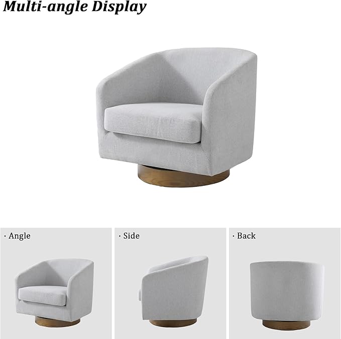 Swivel Barrel Chair Modern Round PU Leather Accent Armchair for Living Room Bedroom Oversized Comfy Club Reading Chairs for Adults (Chenille Beige Set of 2)