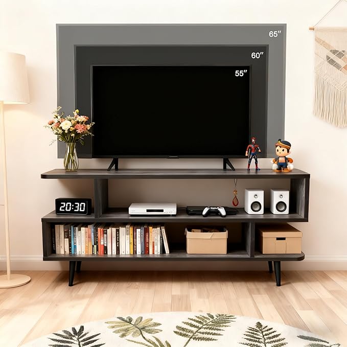 Lightdot TV Stand for TVs up to 45'' Modern Entertainment Center with 3 Open Storage Large Capacity for CollectionMedia Console Table for Living Room/Entrance/Sofa CabinetEasy Assembly-Grey Oak