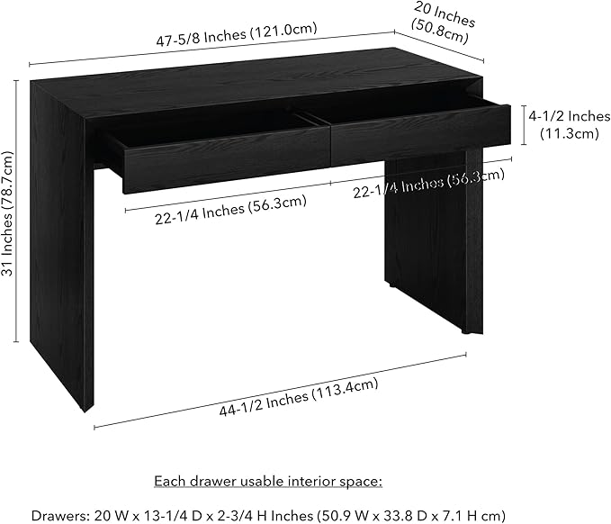Henn&ampHart 48 Modern Rectangular Wooden Home Office Desk Computer Desk Writing Table with 2 Storage Drawers for Home Office Natural Black