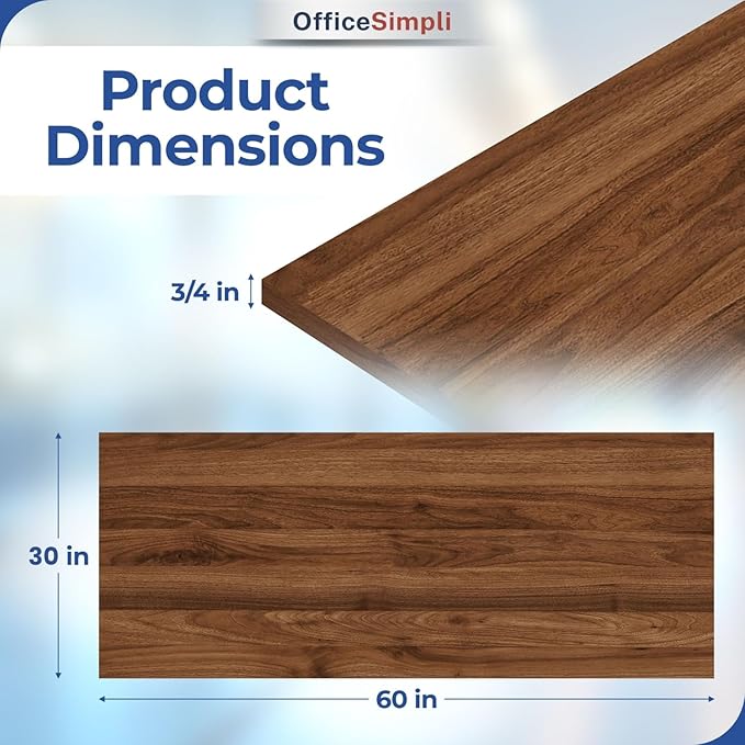 OfficeSimpli 60 x 30 Inch Desk Top Made in USA Replacement Table Top for Sit-to-Stand Adjustable Desk Frame Countertop Workbench for Home and Office (Desk Top only) - California Walnut Long Grain