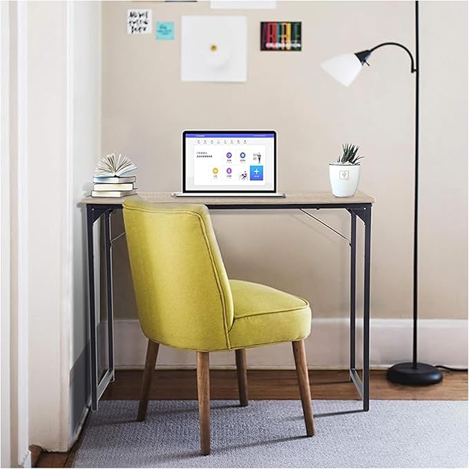 HCY Computer Desk 47 inches Writing Desk Home Office Study Workstation Modern PC Laptop Sturdy Simple Gaming Desk with Metal Frame (Nature) 47x24x29