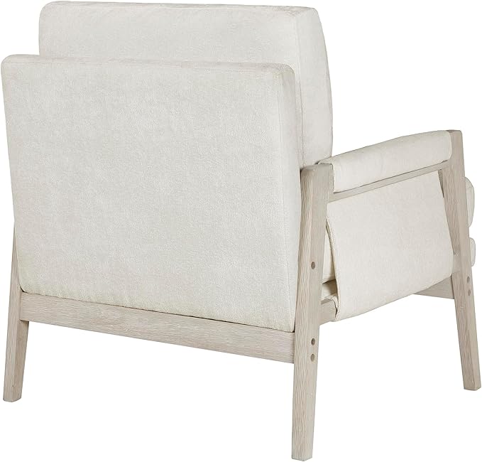 Lexicon Living Room Accent Chair with Wire-Brushed Light Brownish-Gray Wood Frame Chenille Upholstered Arm Chair with Wrapped Arm Rest Thick Seat Cushion Cream