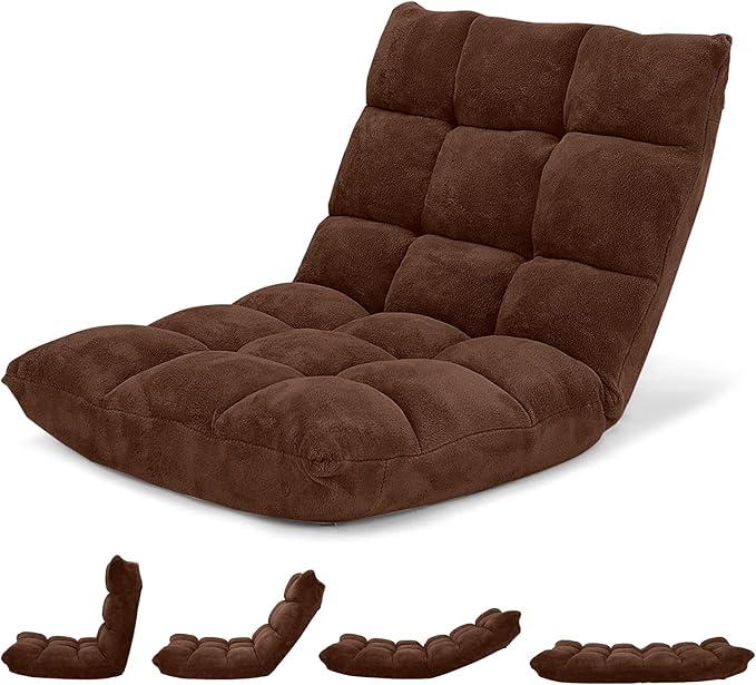 Giantex Folding Sofa Chair with 14 Adjustable Positions Padded Sleeper Bed Couch Recliner Gaming Floor Chair for Adults (Brown)
